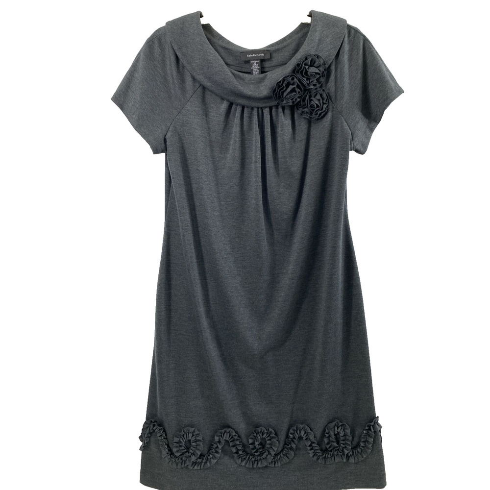 R & M Richards Whimsigoth Dress Womens Size 10 Gray Collar Rosettes Swirl Ruffle